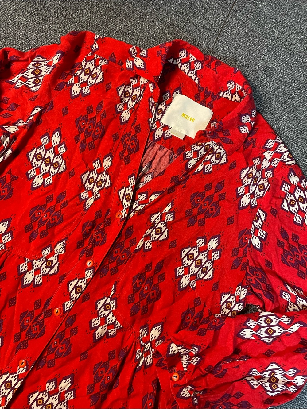 Anthropologie Maeve Red Geometric / Ikat Print Button-Down Shirt – Size 6